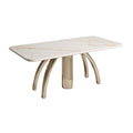 Technische Titel: "Moderne Marmeren Eettafel met Uniek Design en Gestroomlijnde Poten"
