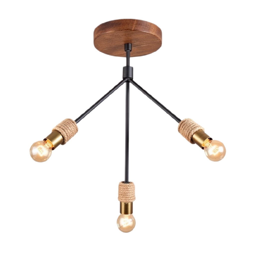 Technische titel in het Nederlands: **Moderne Hanglamp met Drie Lichten en Houten Plafondbevestiging**