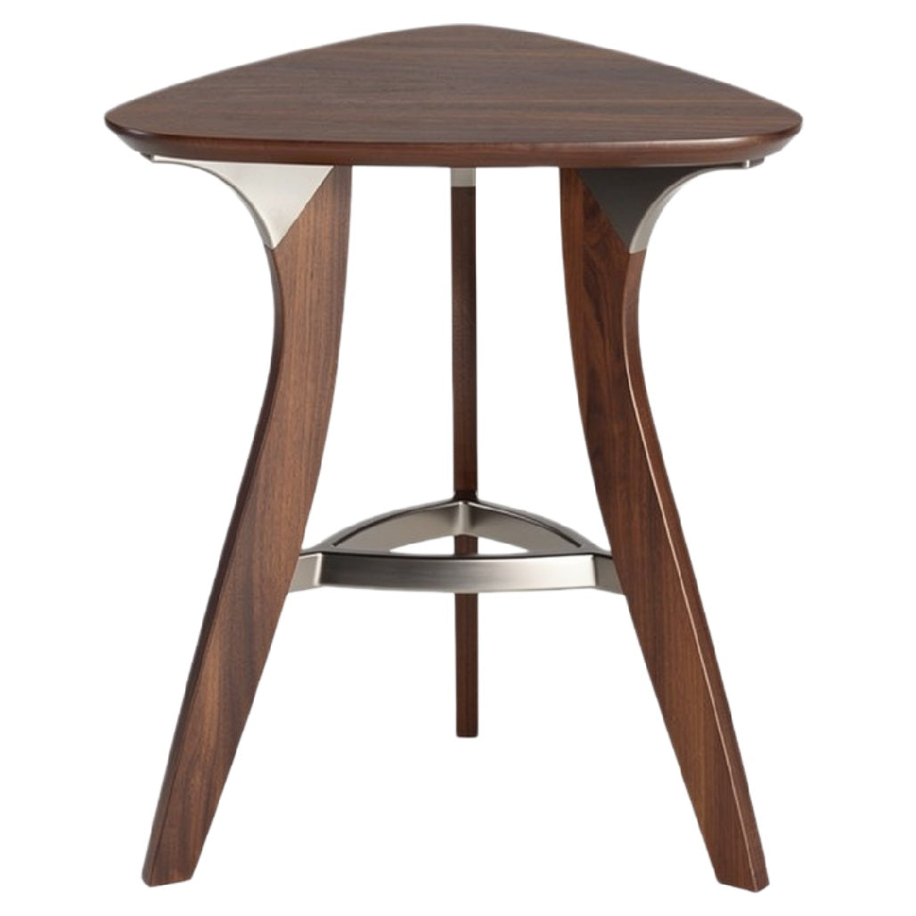 **Moderne Driehoekige Houten Tafel met RVS Onderstel**
