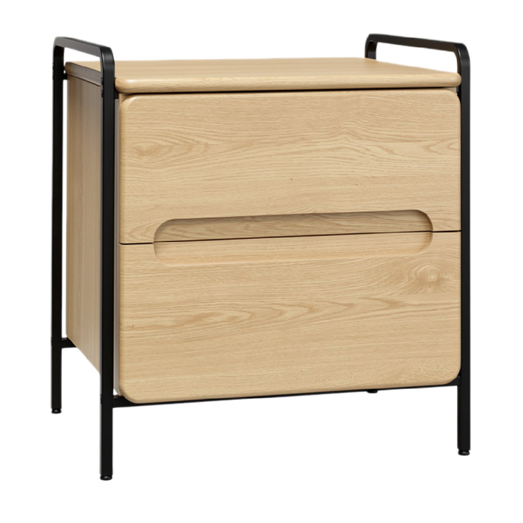 Moderne Nachtkast met hout en metaal, 2 lades, minimalistisch ontwerp